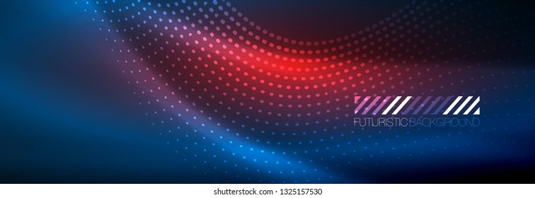 Glowing abstract wave on dark, shiny motion, magic space light. Vector techno abstract background design