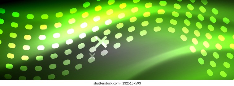 Glowing abstract wave on dark, shiny motion, Christmas and New Year magic space light. Vector techno abstract background