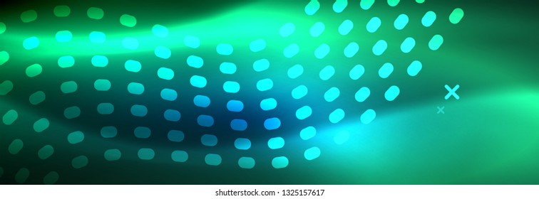 Glowing abstract wave on dark, shiny motion, magic space light. Vector techno abstract background design