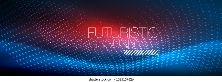 Glowing abstract wave on dark, shiny motion, magic space light. Vector techno abstract background design