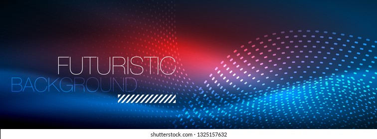 Glowing abstract wave on dark, shiny motion, magic space light. Vector techno abstract background design