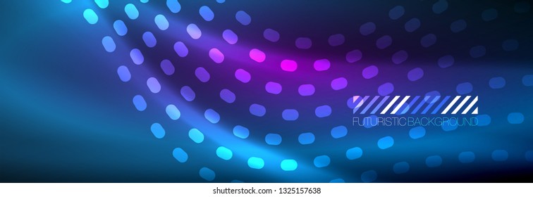 Glowing abstract wave on dark, shiny motion, magic space light. Vector techno abstract background design