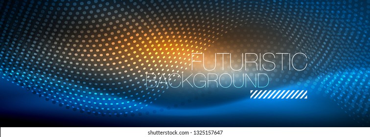 Glowing abstract wave on dark, shiny motion, magic space light. Vector techno abstract background design