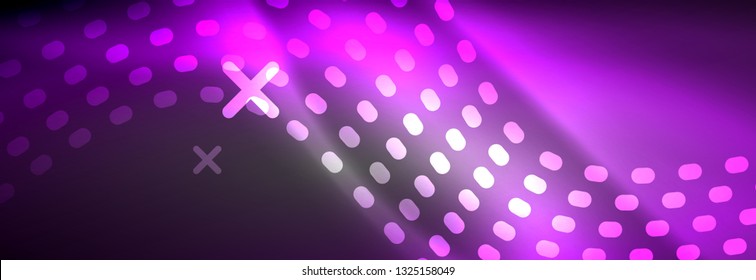 Glowing abstract wave on dark, shiny motion, Christmas and New Year magic space light. Vector techno abstract background
