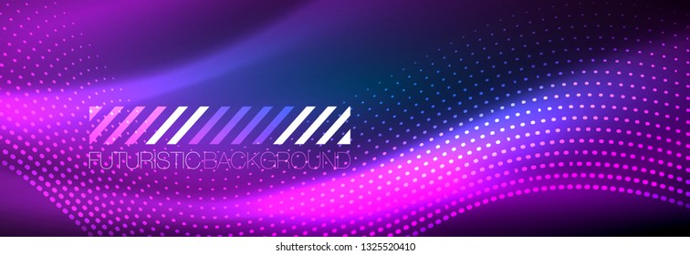 Glowing abstract wave on dark, shiny motion, magic space light. Vector techno abstract background design