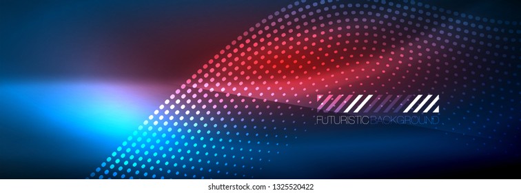 Glowing abstract wave on dark, shiny motion, magic space light. Vector techno abstract background design