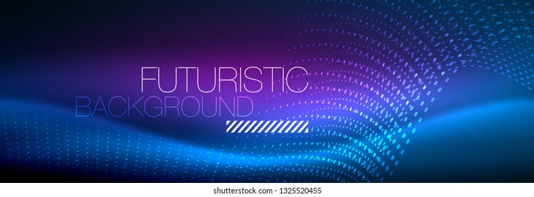 Glowing abstract wave on dark, shiny motion, magic space light. Vector techno abstract background design
