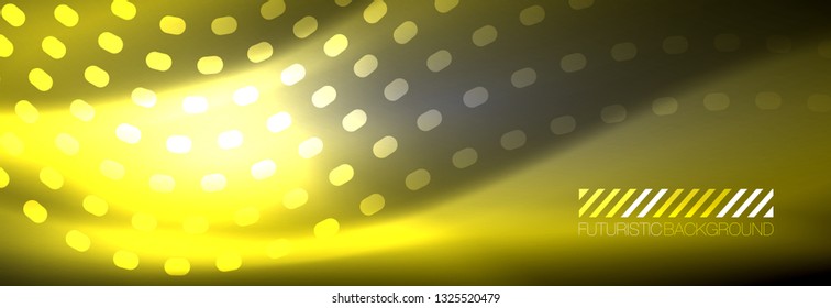 Glowing abstract wave on dark, shiny motion, Christmas and New Year magic space light. Vector techno abstract background
