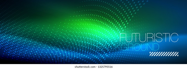 Glowing abstract wave on dark, shiny motion, magic space light. Vector techno abstract background design