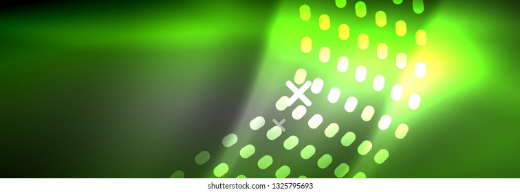 Glowing abstract wave on dark, shiny motion, Christmas and New Year magic space light. Vector techno abstract background