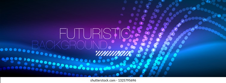 Glowing abstract wave on dark, shiny motion, magic space light. Vector techno abstract background design