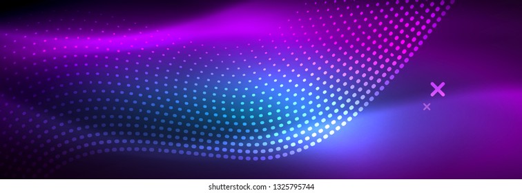 Glowing abstract wave on dark, shiny motion, magic space light. Vector techno abstract background design