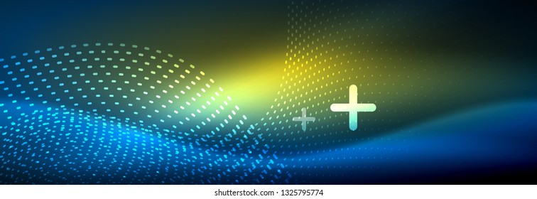Glowing abstract wave on dark, shiny motion, magic space light. Vector techno abstract background design