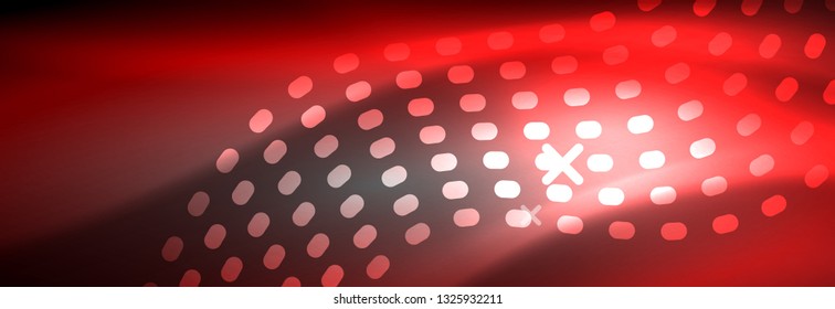 Glowing abstract wave on dark, shiny motion, Christmas and New Year magic space light. Vector techno abstract background