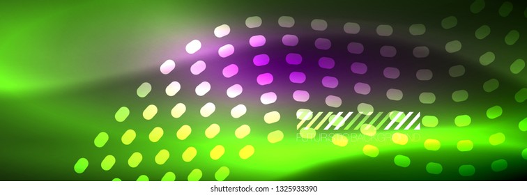 Glowing abstract wave on dark, shiny motion, magic space light. Vector techno abstract background design