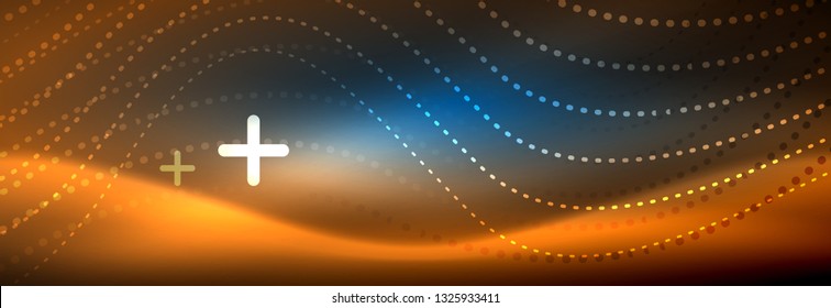 Ola abstracta brillante en movimiento oscuro y brillante, luz espacial mágica. Diseño de fondo abstracto de vector techno