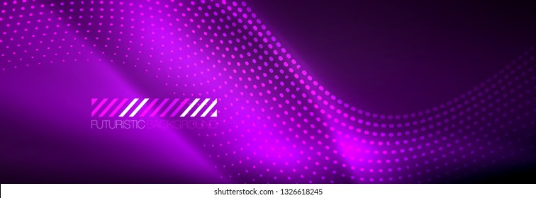 Glowing abstract wave on dark, shiny motion, magic space light. Vector techno abstract background design