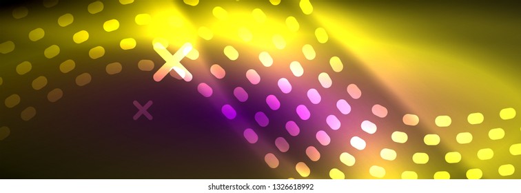 Glowing abstract wave on dark, shiny motion, magic space light. Vector techno abstract background design