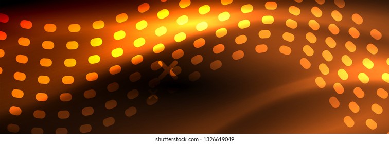 Glowing abstract wave on dark, shiny motion, Christmas and New Year magic space light. Vector techno abstract background
