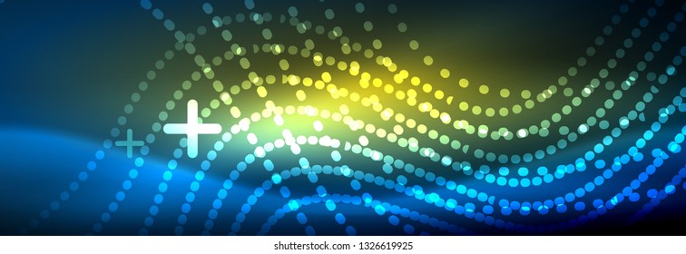 Ola abstracta brillante en movimiento oscuro y brillante, luz espacial mágica. Diseño de fondo abstracto de vector techno