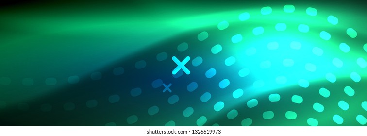 Glowing abstract wave on dark, shiny motion, magic space light. Vector techno abstract background design