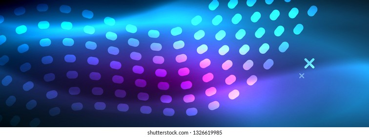 Glowing abstract wave on dark, shiny motion, magic space light. Vector techno abstract background design