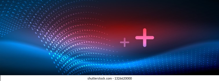 Ola abstracta brillante en movimiento oscuro y brillante, luz espacial mágica. Diseño de fondo abstracto de vector techno