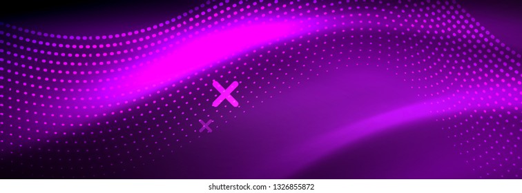 Glowing abstract wave on dark, shiny motion, magic space light. Vector techno abstract background design