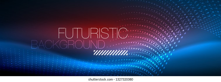 Glowing abstract wave on dark, shiny motion, magic space light. Vector techno abstract background design