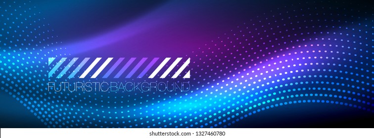 Ola abstracta brillante en movimiento oscuro y brillante, luz espacial mágica. Diseño de fondo abstracto de vector techno