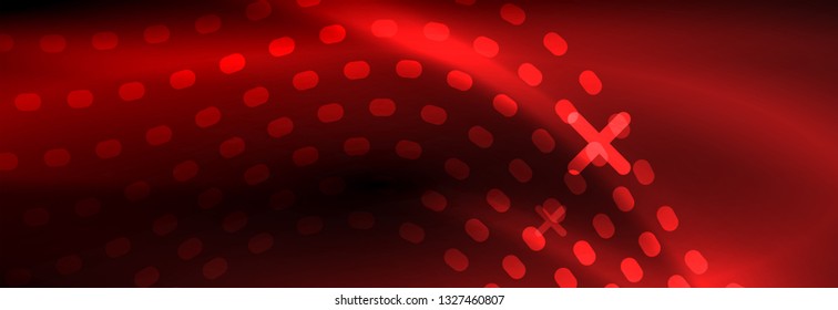 Glowing abstract wave on dark, shiny motion, Christmas and New Year magic space light. Vector techno abstract background
