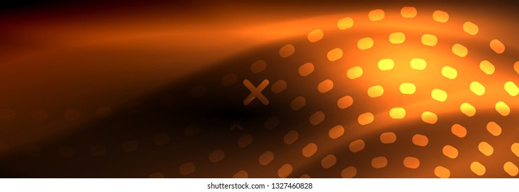 Glowing abstract wave on dark, shiny motion, Christmas and New Year magic space light. Vector techno abstract background