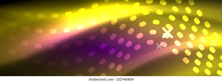 Glowing abstract wave on dark, shiny motion, magic space light. Vector techno abstract background design