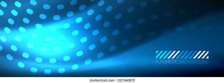 Glowing abstract wave on dark, shiny motion, magic space light. Vector techno abstract background design