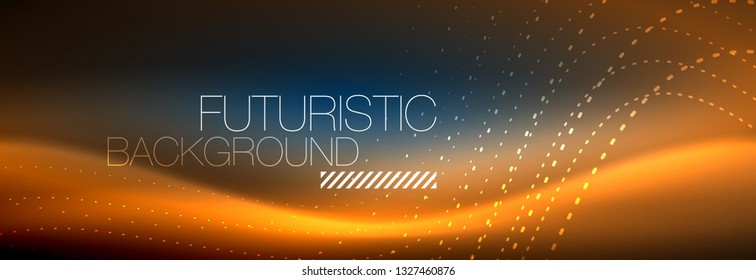 Glowing abstract wave on dark, shiny motion, magic space light. Vector techno abstract background design