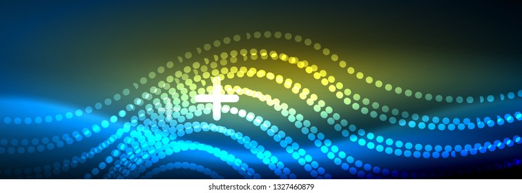 Glowing abstract wave on dark, shiny motion, magic space light. Vector techno abstract background design