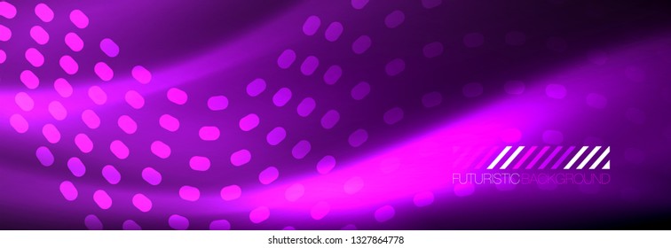 Glowing abstract wave on dark, shiny motion, magic space light. Vector techno abstract background design