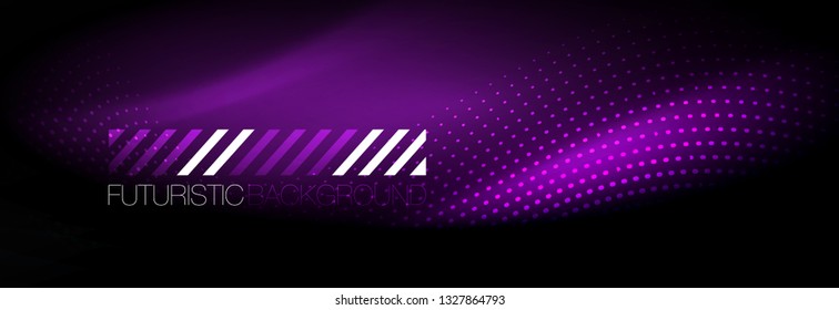 Glowing abstract wave on dark, shiny motion, Christmas and New Year magic space light. Vector techno abstract background