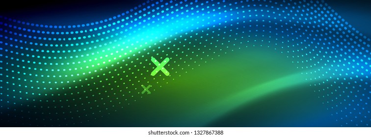 Ola abstracta brillante en movimiento oscuro y brillante, luz espacial mágica. Diseño de fondo abstracto de vector techno