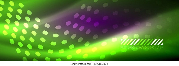 Glühende abstrakte Welle auf dunkler, glänzender Bewegung, zauberhaftes Raumlicht. Abstraktes Vektorgrafik-Hintergrunddesign