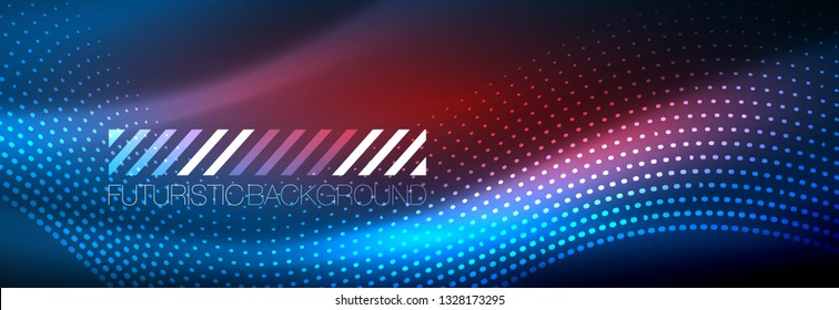 Glowing abstract wave on dark, shiny motion, magic space light. Vector techno abstract background design