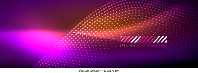 Glowing abstract wave on dark, shiny motion, magic space light. Vector techno abstract background design