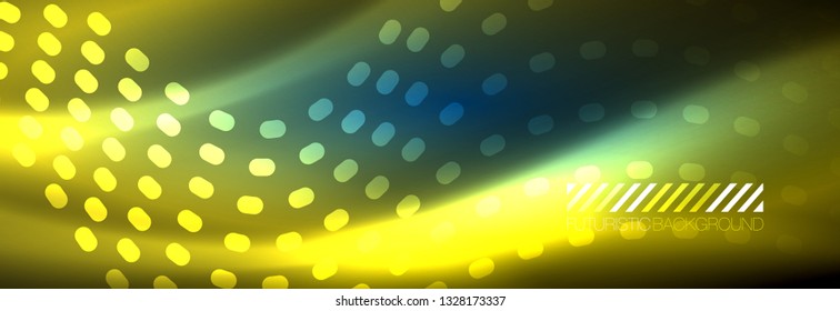 Glowing abstract wave on dark, shiny motion, magic space light. Vector techno abstract background design