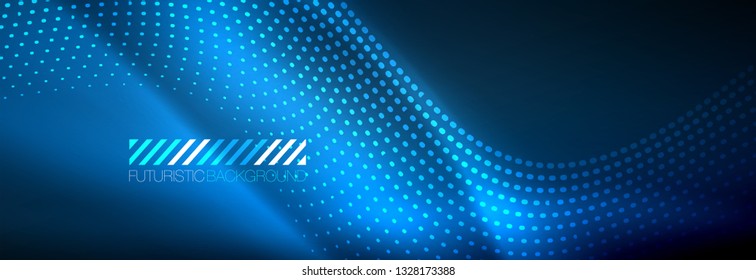 Glowing abstract wave on dark, shiny motion, magic space light. Vector techno abstract background design
