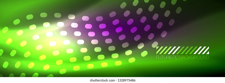 Glowing abstract wave on dark, shiny motion, magic space light. Vector techno abstract background design
