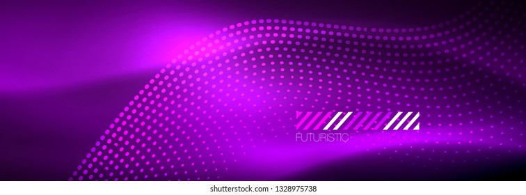 Glowing abstract wave on dark, shiny motion, magic space light. Vector techno abstract background design