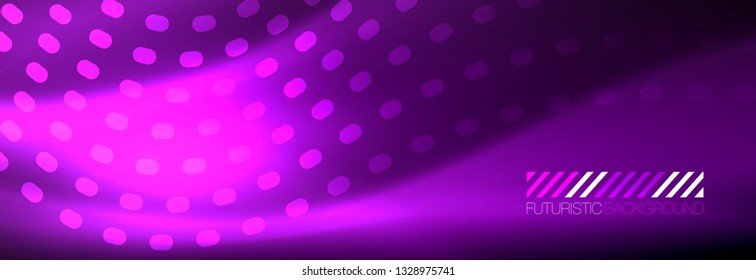 Glowing abstract wave on dark, shiny motion, magic space light. Vector techno abstract background design
