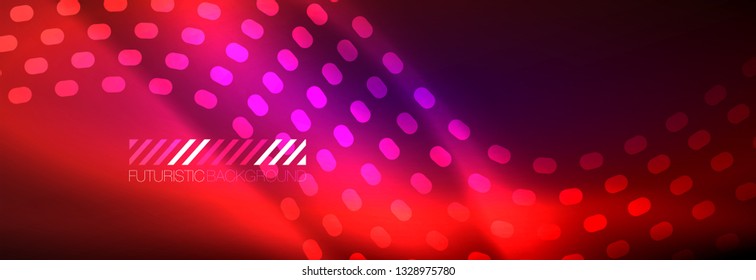 Glowing abstract wave on dark, shiny motion, magic space light. Vector techno abstract background design