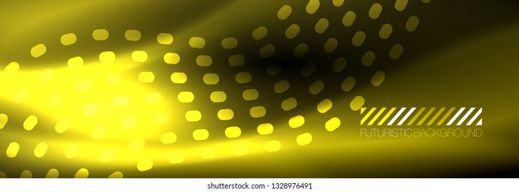 Glowing abstract wave on dark, shiny motion, Christmas and New Year magic space light. Vector techno abstract background