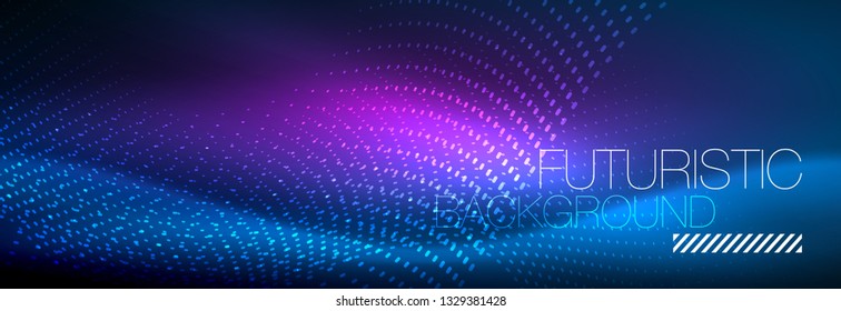 Glowing abstract wave on dark, shiny motion, magic space light. Vector techno abstract background design